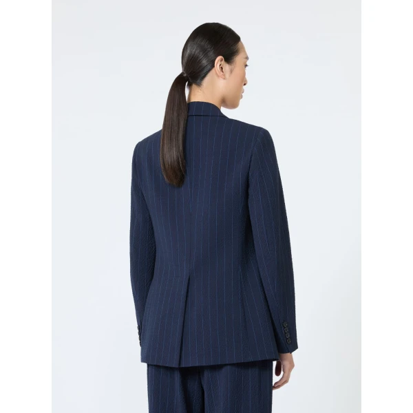 Max Mara Baobab Pinstripe Wool Seersucker Blazer in Ultramarine | Blazers | Luxury Shoes 