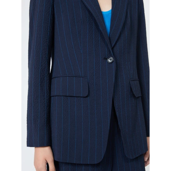 Max Mara Baobab Pinstripe Wool Seersucker Blazer in Ultramarine | Blazers | Luxury Shoes 