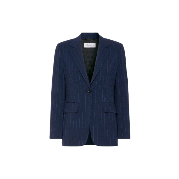 Max Mara Baobab Pinstripe Wool Seersucker Blazer in Ultramarine | Blazers | Luxury Shoes 
