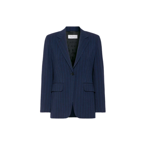 Max Mara Baobab Pinstripe Wool Seersucker Blazer in Ultramarine | Blazers | Luxury Shoes 