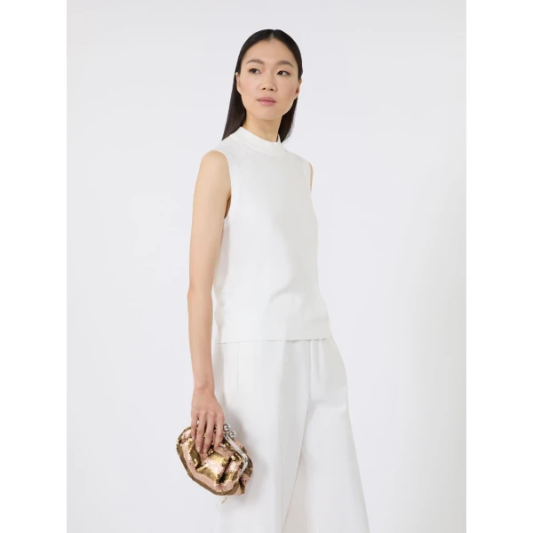 Max Mara Barca Small Pasticcino Bag with Sequin Stripes in Beige | Clutch Bags | Luxury Shoes 