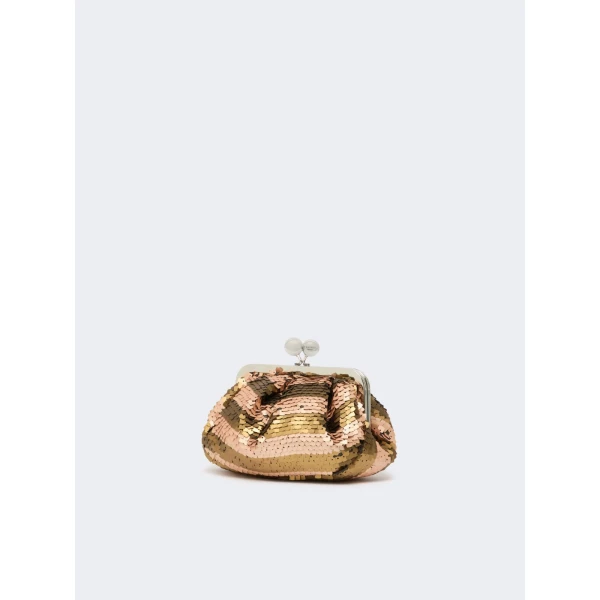 Max Mara Barca Small Pasticcino Bag with Sequin Stripes in Beige | Clutch Bags | Luxury Shoes 