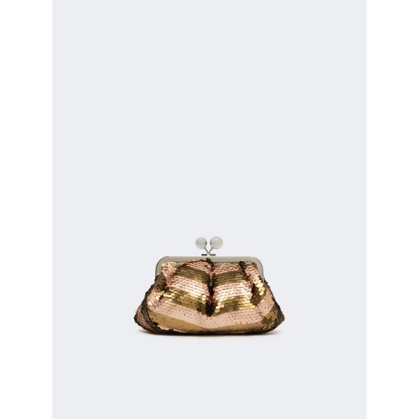 Max Mara Barca Small Pasticcino Bag with Sequin Stripes in Beige | Clutch Bags | Luxury Shoes 
