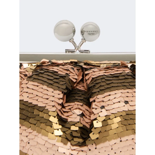 Max Mara Barca Small Pasticcino Bag with Sequin Stripes in Beige | Clutch Bags | Luxury Shoes 