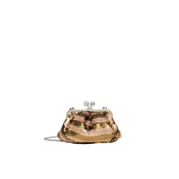 Max Mara Barca Small Pasticcino Bag with Sequin Stripes in Beige | Clutch Bags | Luxury Shoes 
