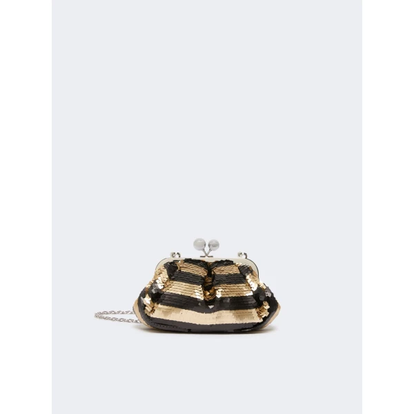 Max Mara Barca Small Pasticcino Bag with Sequin Stripes in Midnight Blue | Clutch Bags | Luxury Shoes 