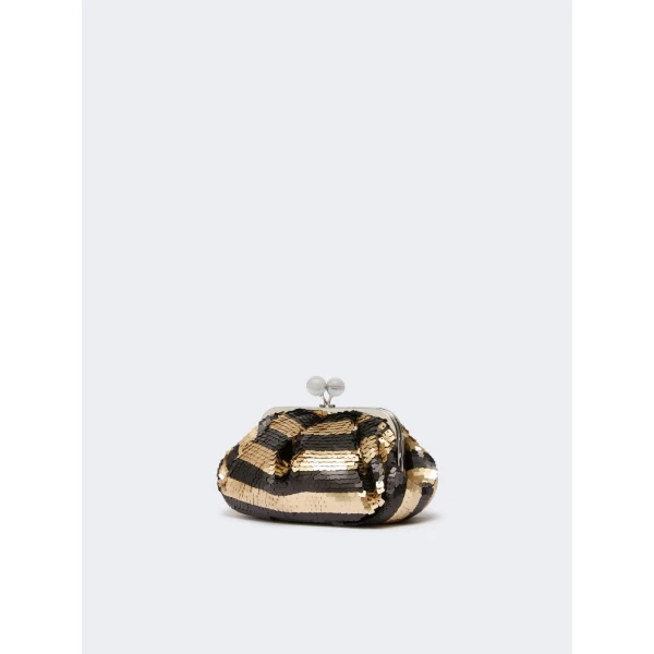 Max Mara Barca Small Pasticcino Bag with Sequin Stripes in Midnight Blue | Clutch Bags | Luxury Shoes 