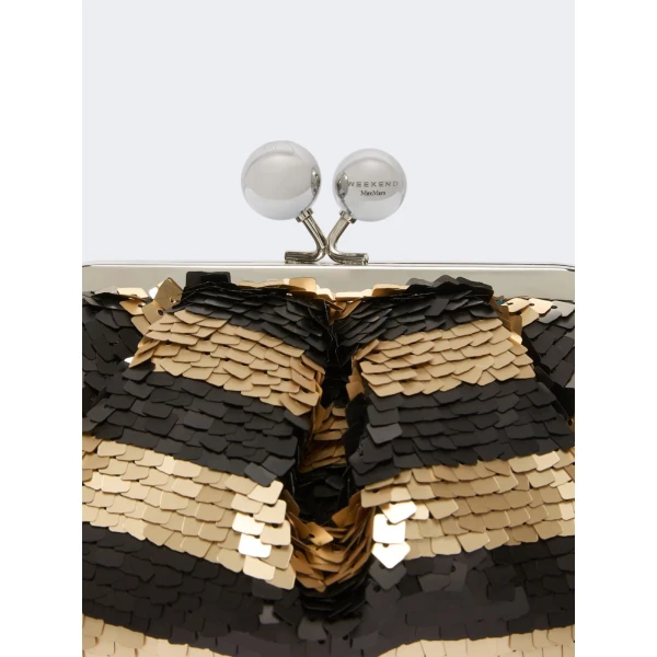 Max Mara Barca Small Pasticcino Bag with Sequin Stripes in Midnight Blue | Clutch Bags | Luxury Shoes 