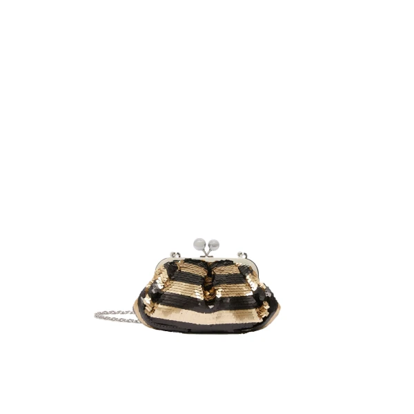 Max Mara Barca Small Pasticcino Bag with Sequin Stripes in Midnight Blue | Clutch Bags | Luxury Shoes 