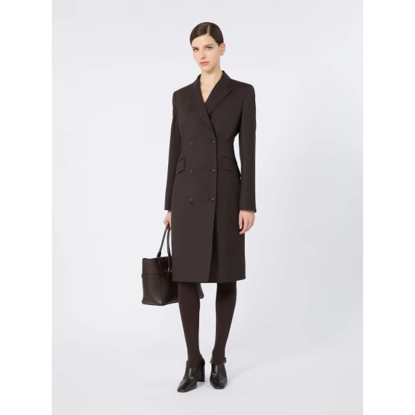 Max Mara Bardies Mottled Woollen Cloth Coat Dress in Dark Brown | Mini Dresses | Luxury Shoes 