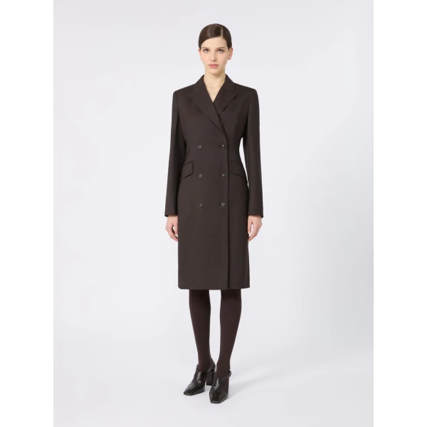 Max Mara Bardies Mottled Woollen Cloth Coat Dress in Dark Brown | Mini Dresses | Luxury Shoes 