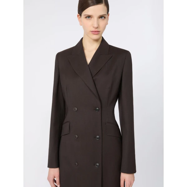 Max Mara Bardies Mottled Woollen Cloth Coat Dress in Dark Brown | Mini Dresses | Luxury Shoes 