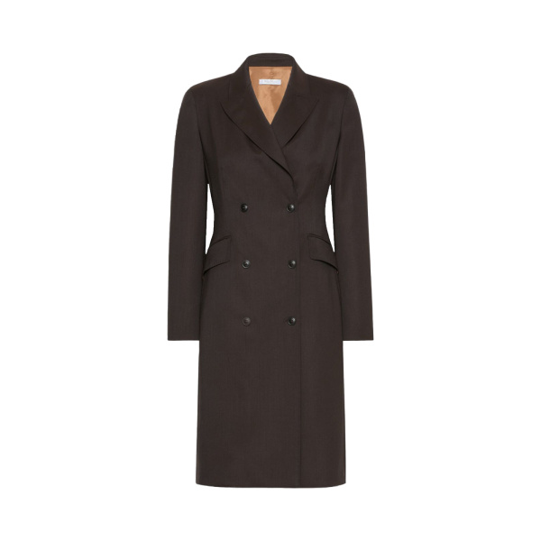 Max Mara Bardies Mottled Woollen Cloth Coat Dress in Dark Brown | Mini Dresses | Luxury Shoes 