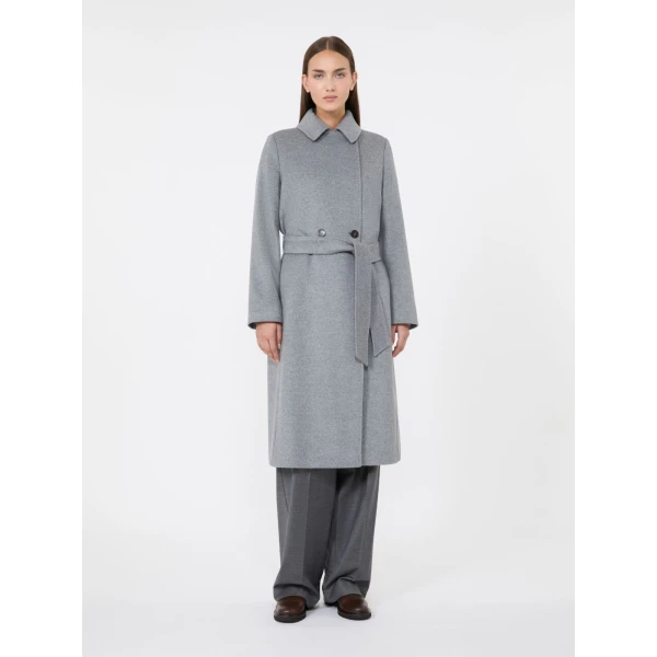 Max Mara Bcollag Double-Breasted Belted Wool Coat in Medium Grey | Wool Coat | Luxury Shoes 