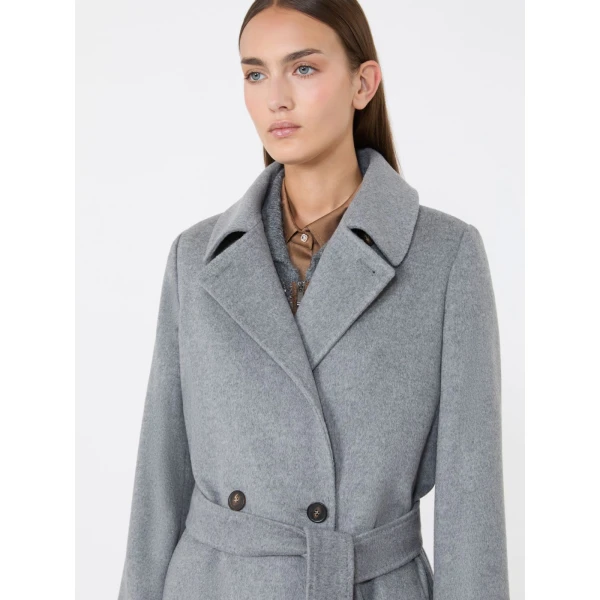 Max Mara Bcollag Double-Breasted Belted Wool Coat in Medium Grey | Wool Coat | Luxury Shoes 