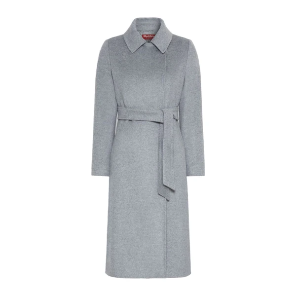 Bcollag Double-Breasted Belted Wool Coat in Medium Grey