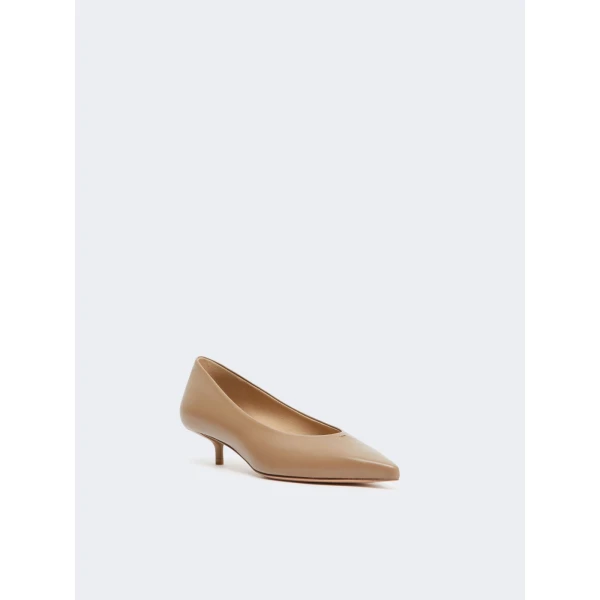 Max Mara Beati Nappa Leather Low Court Shoes in Mud | Heels | Luxury Shoes 