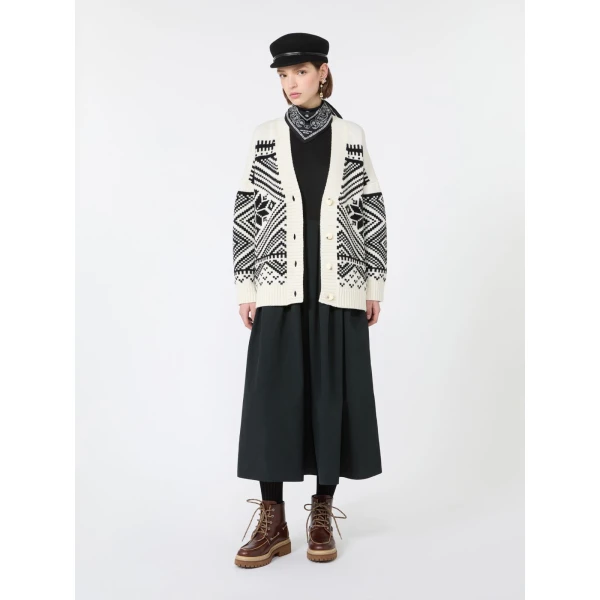 Max Mara Belgio Jacquard Wool Cardigan in Black | Cardigan | Luxury Shoes 