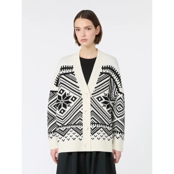 Max Mara Belgio Jacquard Wool Cardigan in Black | Cardigan | Luxury Shoes 