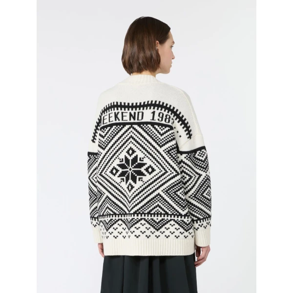Max Mara Belgio Jacquard Wool Cardigan in Black | Cardigan | Luxury Shoes 