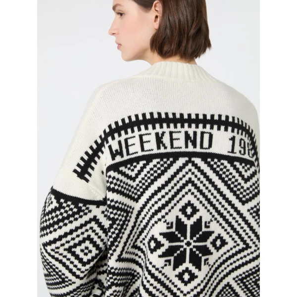 Max Mara Belgio Jacquard Wool Cardigan in Black | Cardigan | Luxury Shoes 