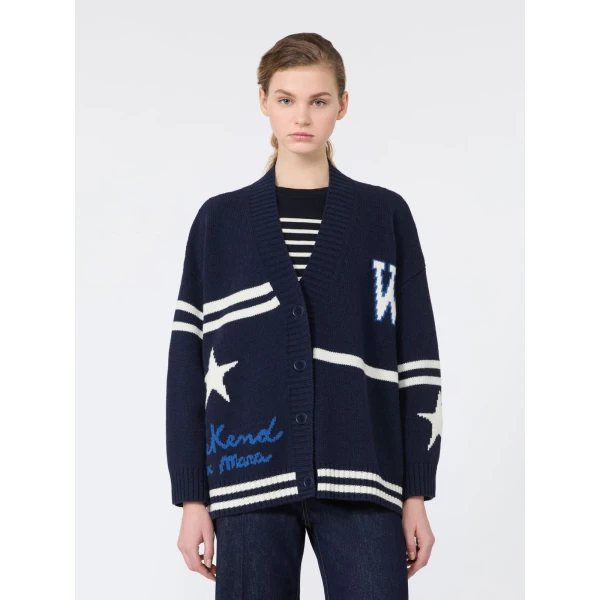 Max Mara Belgio Jacquard Wool Cardigan in Ultramarine | Cardigan | Luxury Shoes 