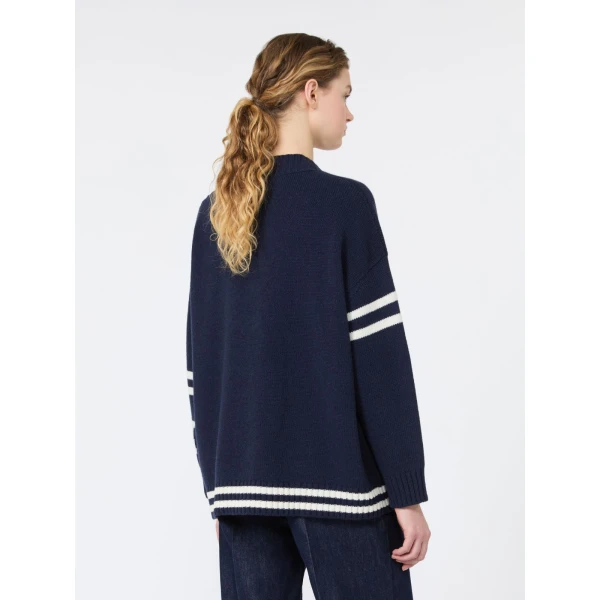 Max Mara Belgio Jacquard Wool Cardigan in Ultramarine | Cardigan | Luxury Shoes 