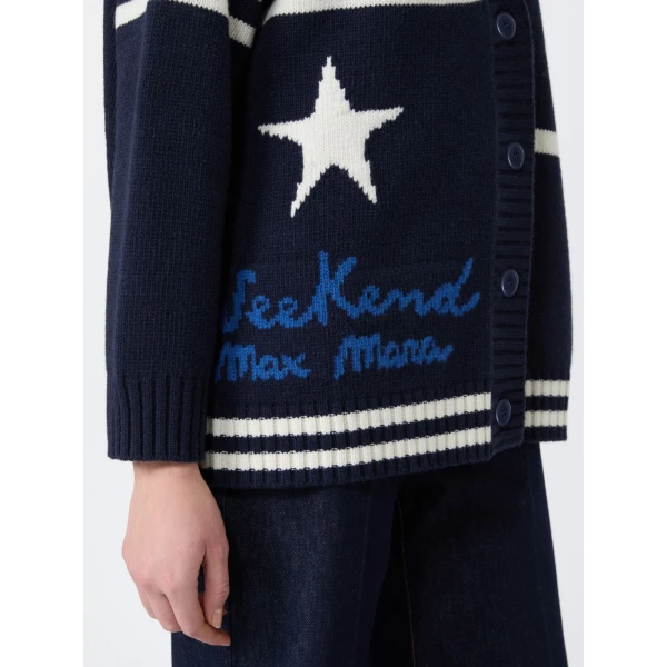 Max Mara Belgio Jacquard Wool Cardigan in Ultramarine | Cardigan | Luxury Shoes 