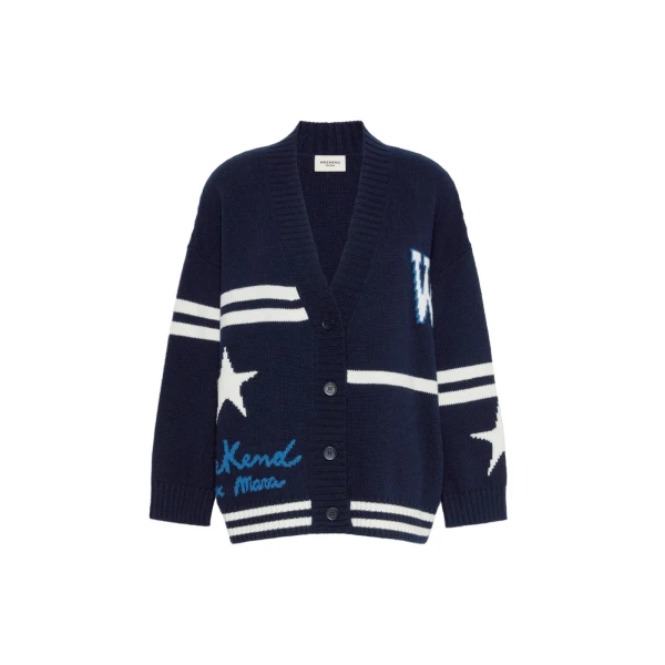 Max Mara Belgio Jacquard Wool Cardigan in Ultramarine | Cardigan | Luxury Shoes 