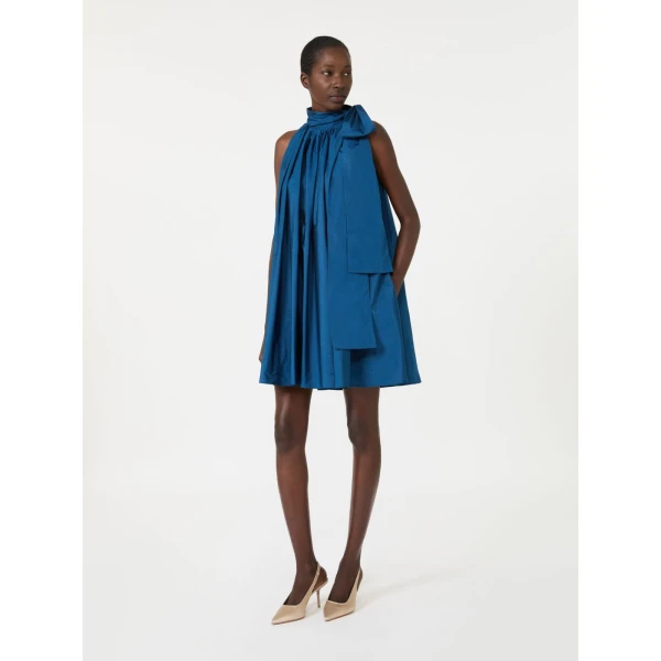 Max Mara Bellico Satin Dress with Oversized Bow in Navy | Mini Dresses | Luxury Shoes 