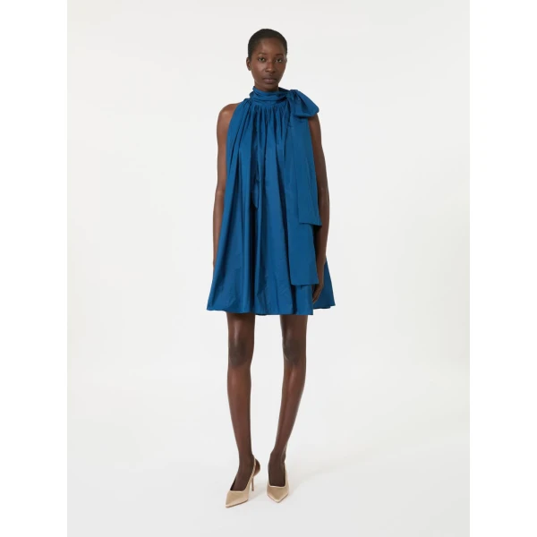 Max Mara Bellico Satin Dress with Oversized Bow in Navy | Mini Dresses | Luxury Shoes 