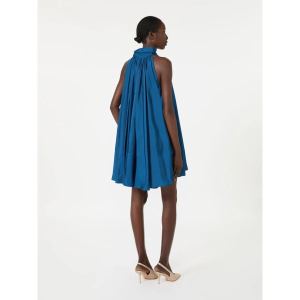Max Mara Bellico Satin Dress with Oversized Bow in Navy | Mini Dresses | Luxury Shoes 