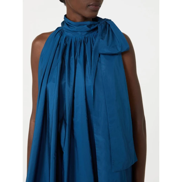 Max Mara Bellico Satin Dress with Oversized Bow in Navy | Mini Dresses | Luxury Shoes 