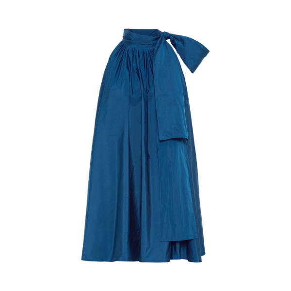 Max Mara Bellico Satin Dress with Oversized Bow in Navy | Mini Dresses | Luxury Shoes 