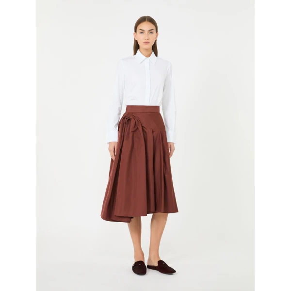 Max Mara Benda Silk-Blend Midi Skirt in Brick Red | Midi Skirts | Luxury Shoes 