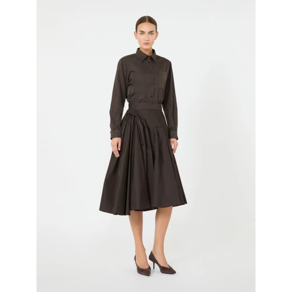 Max Mara Benda Silk-Blend Midi Skirt in Dark Brown | Midi Skirts | Luxury Shoes 