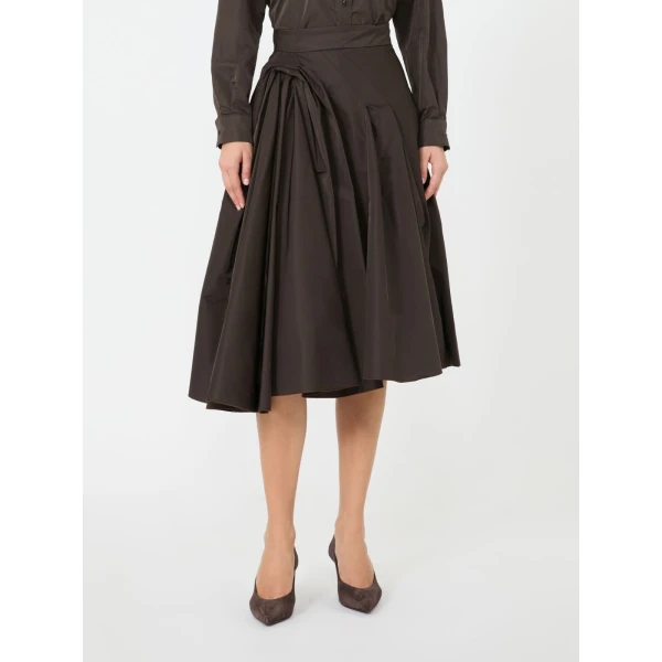 Max Mara Benda Silk-Blend Midi Skirt in Dark Brown | Midi Skirts | Luxury Shoes 