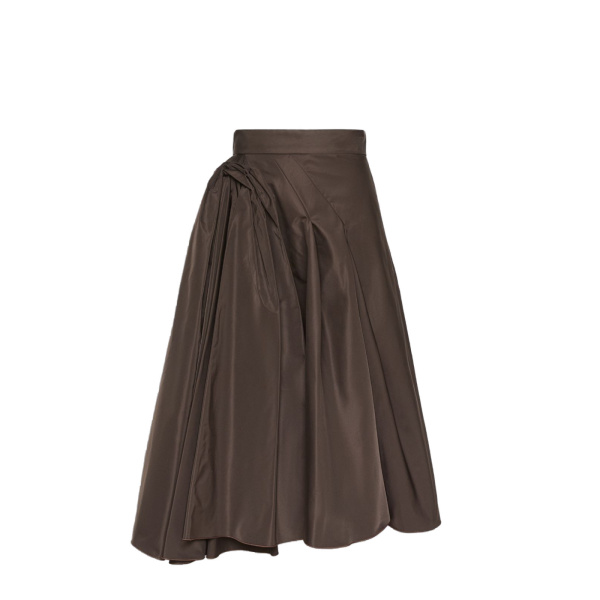 Max Mara Benda Silk-Blend Midi Skirt in Dark Brown | Midi Skirts | Luxury Shoes 
