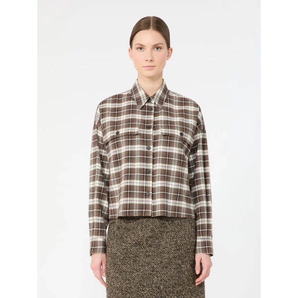 Max Mara Berlina Checked Flannel Shirt in Brown | Shirts | Luxury Shoes 