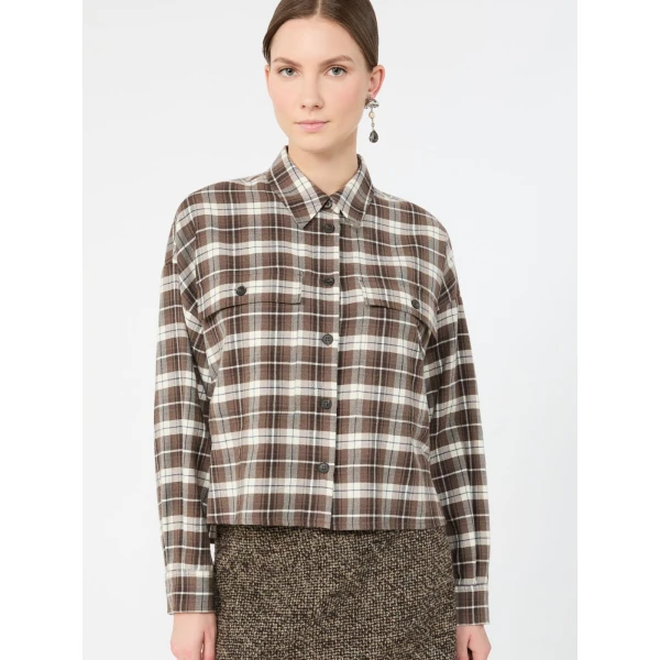 Max Mara Berlina Checked Flannel Shirt in Brown | Shirts | Luxury Shoes 