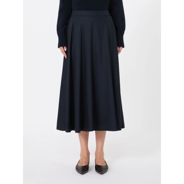 Max Mara Betulla Long Wool Flannel Skirt in Midnight Blue | Maxi Skirts | Luxury Shoes 