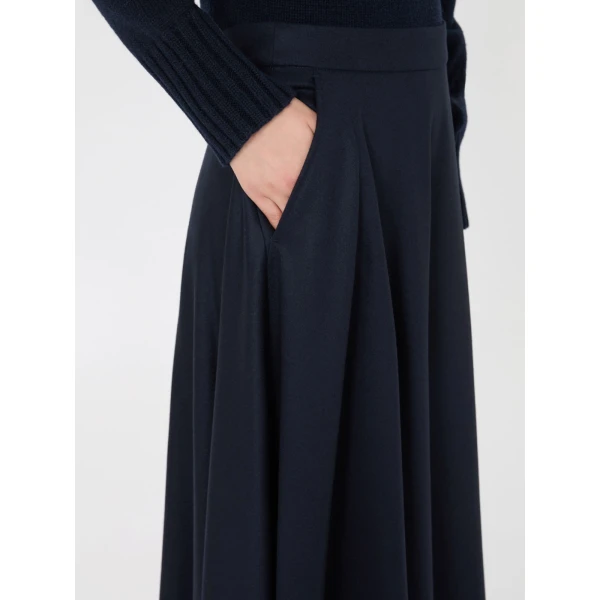 Max Mara Betulla Long Wool Flannel Skirt in Midnight Blue | Maxi Skirts | Luxury Shoes 