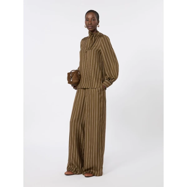 Max Mara Bingo Stripe-Print Silk Blouse in Khaki | Blouse | Luxury Shoes 