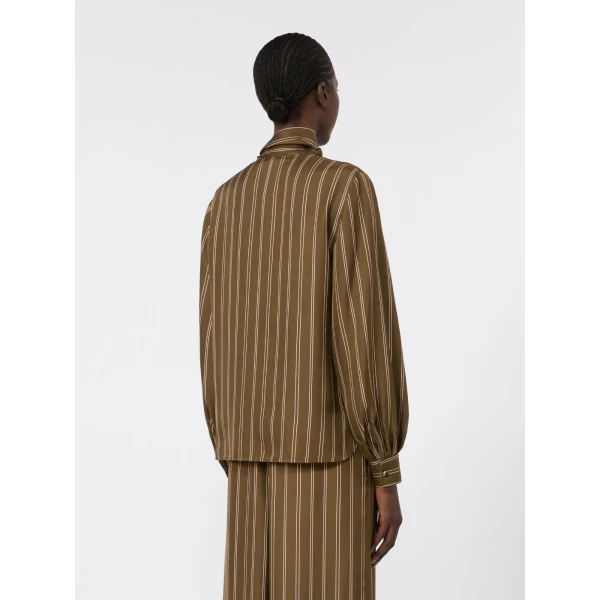 Max Mara Bingo Stripe-Print Silk Blouse in Khaki | Blouse | Luxury Shoes 