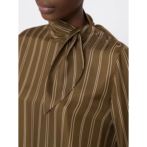 Max Mara Bingo Stripe-Print Silk Blouse in Khaki | Blouse | Luxury Shoes 