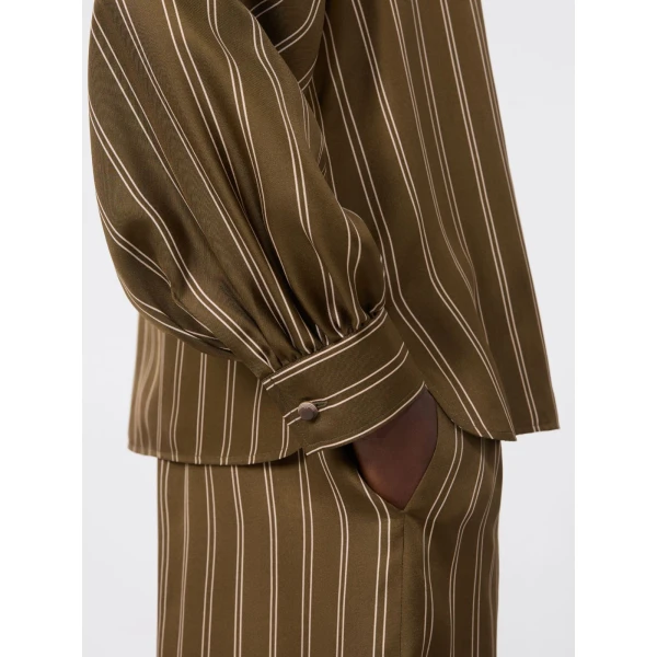 Max Mara Bingo Stripe-Print Silk Blouse in Khaki | Blouse | Luxury Shoes 