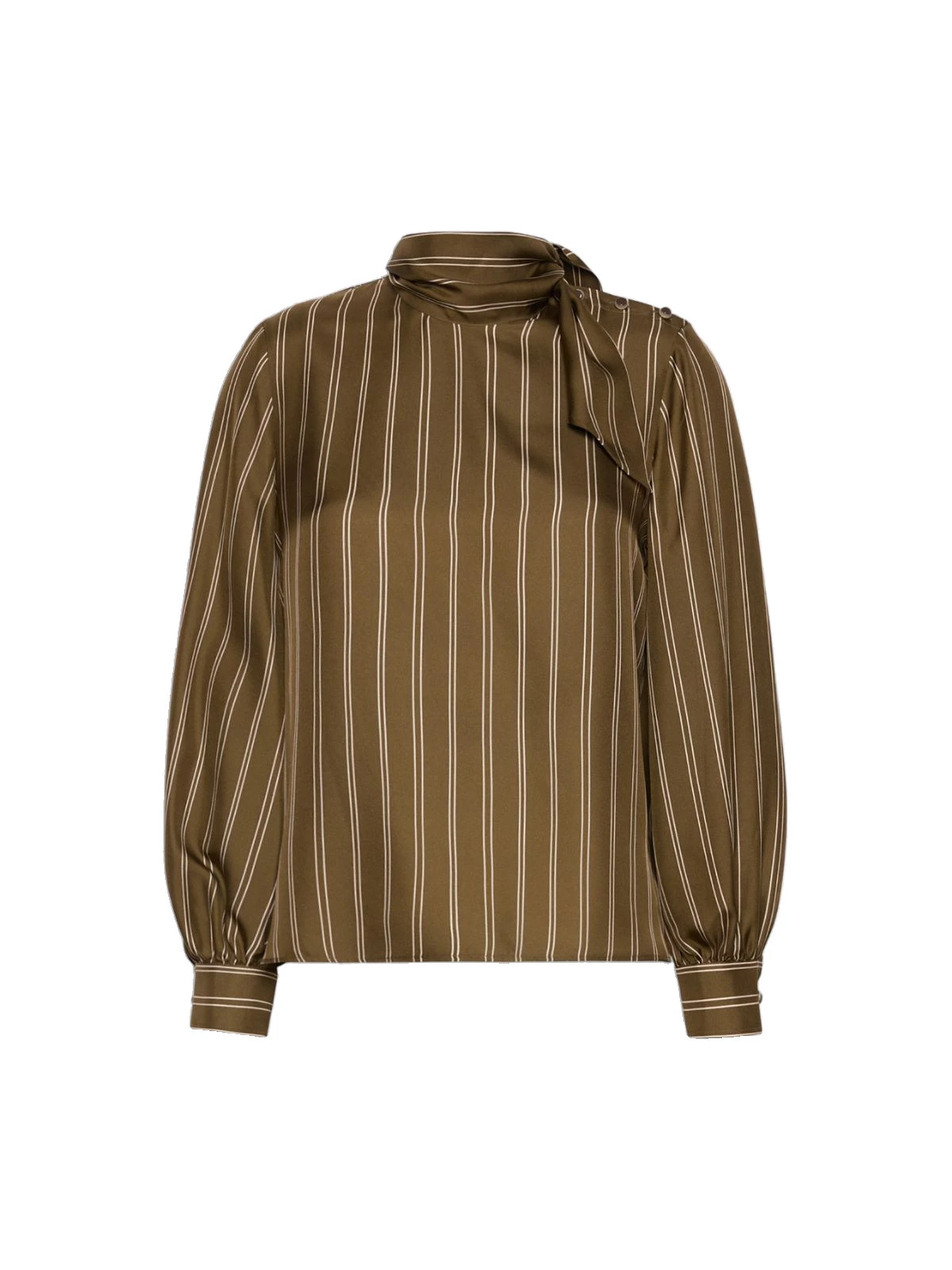 Max Mara Bingo Stripe-Print Silk Blouse in Khaki Max Mara Bingo Stripe-Print Silk Blouse in Khaki | Blouse | Luxury Shoes