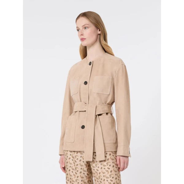 Max Mara Boemia Belted Suede Jacket in Beige | Leather Jackets | Luxury Shoes 