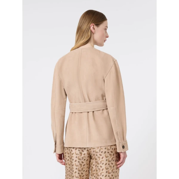 Max Mara Boemia Belted Suede Jacket in Beige | Leather Jackets | Luxury Shoes 