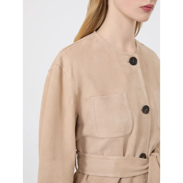 Max Mara Boemia Belted Suede Jacket in Beige | Leather Jackets | Luxury Shoes 